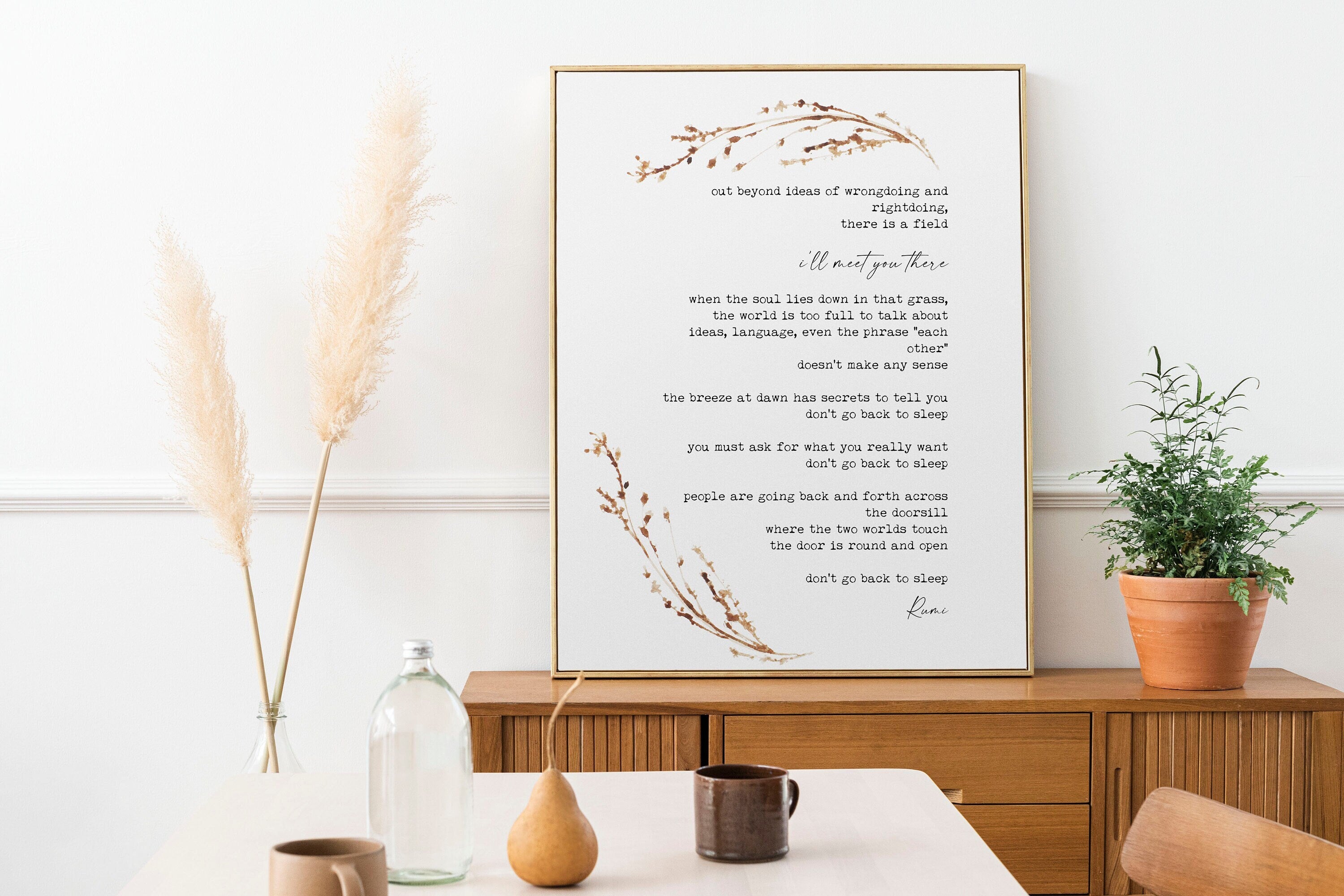 Rumi Inspirational Poetry Wall Art, I’ll meet you there Poem Minimalist Print Wall Decor