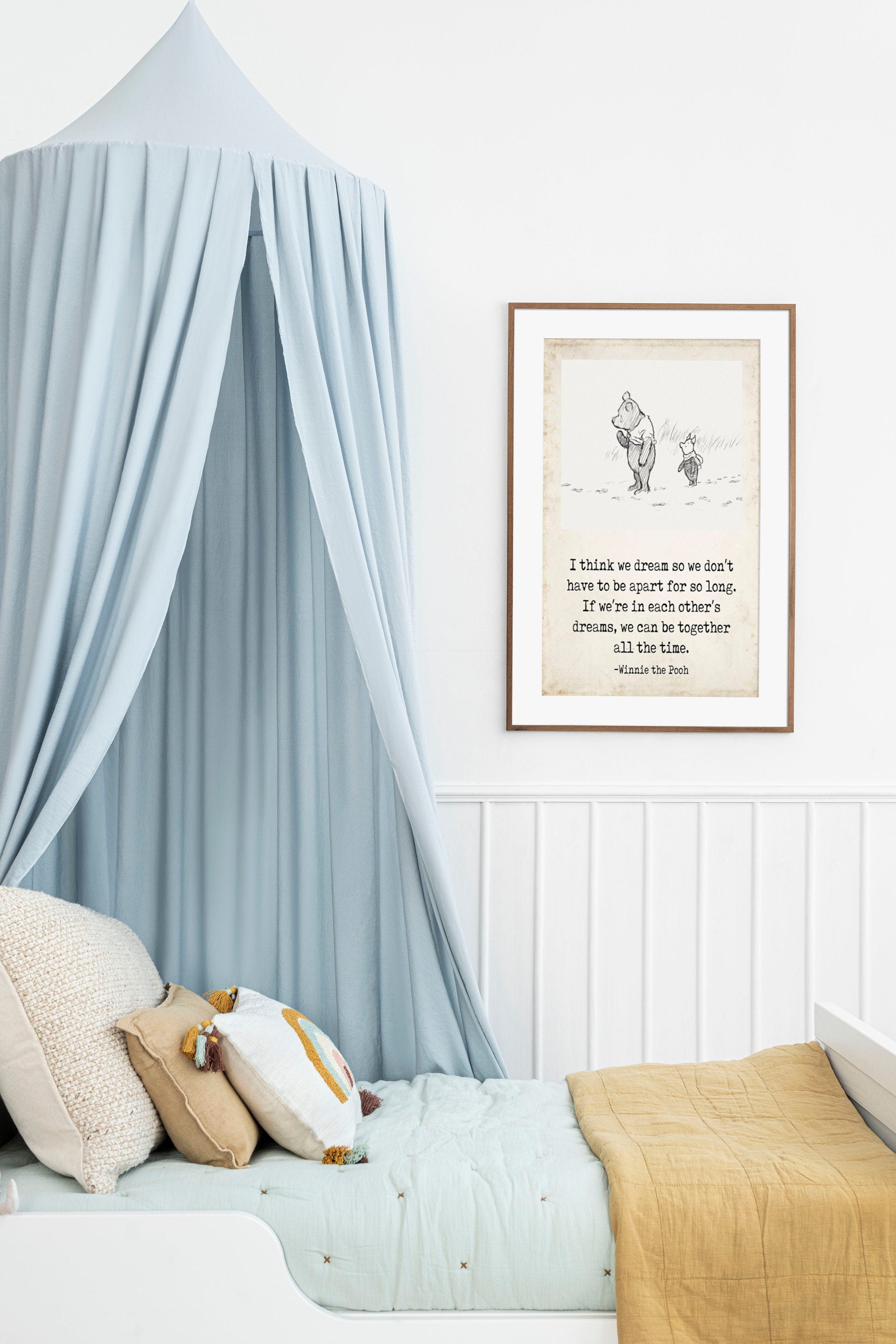 I Think We Dream Winnie the Pooh Quote Unframed or Framed Nursery Wall Art Prints in Vintage Style with Pooh & Piglet Drawing, AA Milne