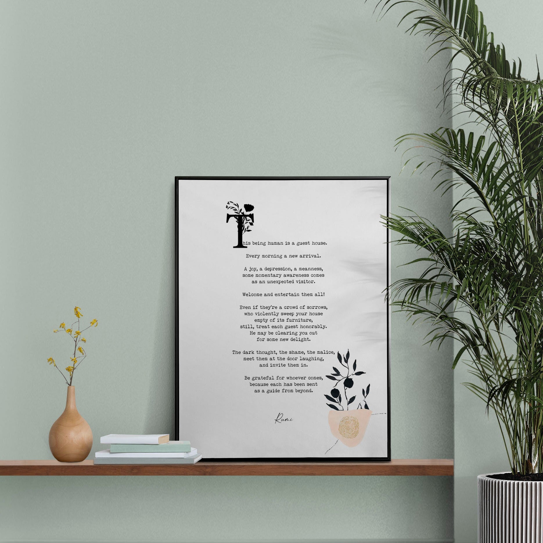 Guest House Rumi Inspirational Poetry Wall Art, Guesthouse Poem Minimalist Print Wall Decor