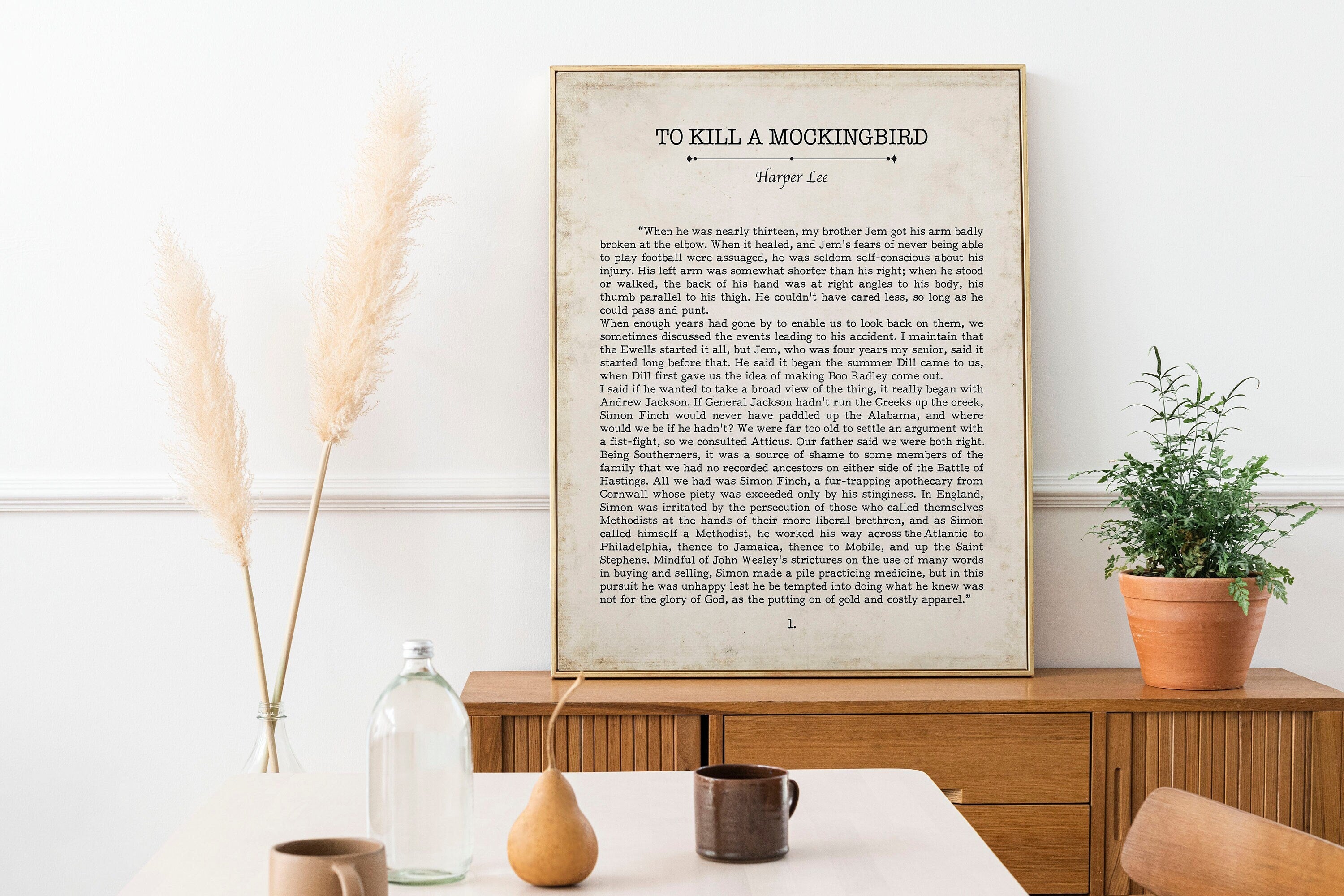 To Kill a Mockingbird Book Page Inspirational Wall Art, Harper Lee Vintage Style Print Wall Decor