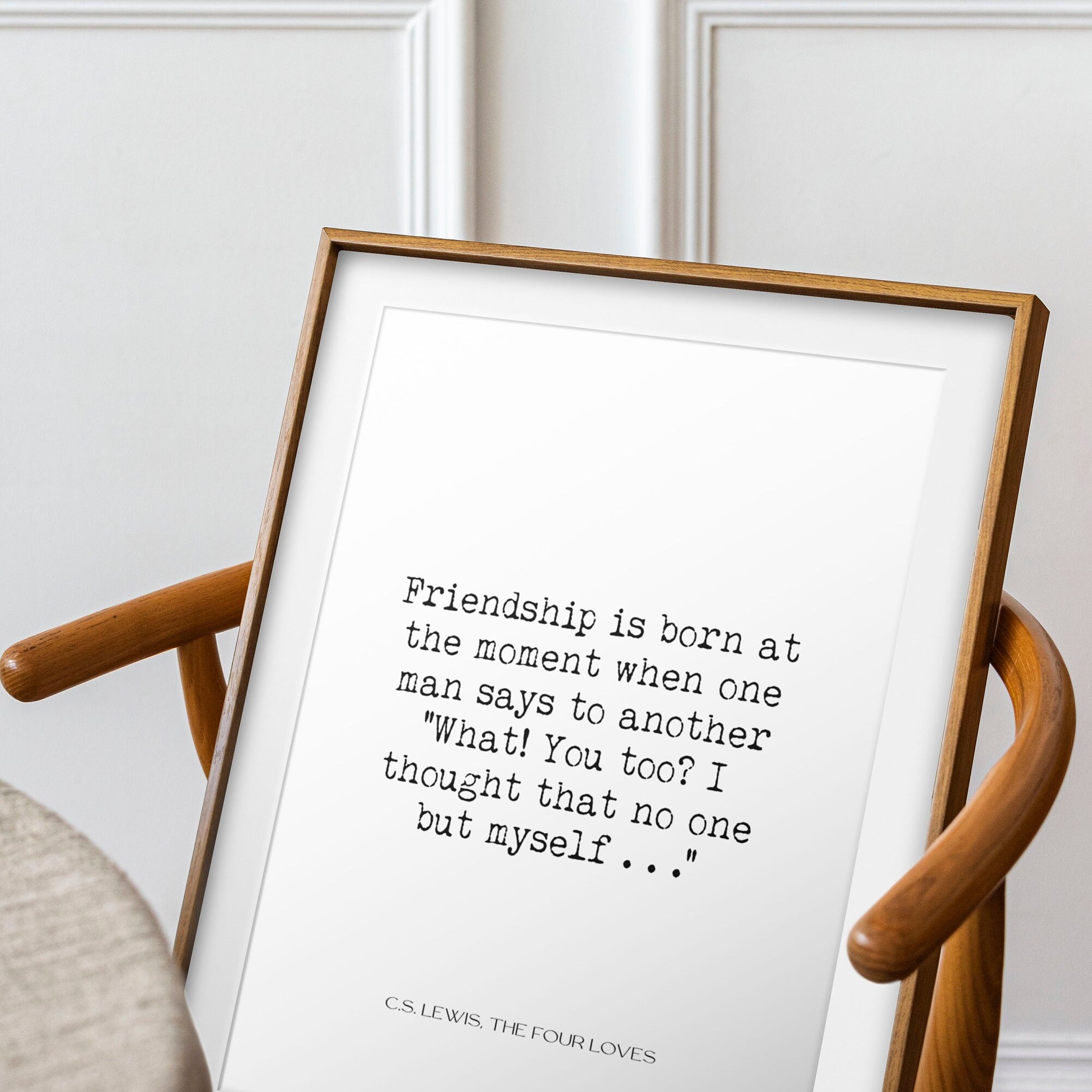 Friendship is Born Inspirational C.S. Lewis Literary Quote Print, Unframed and Framed Art Bedroom Decor, Minimalist Wall Art