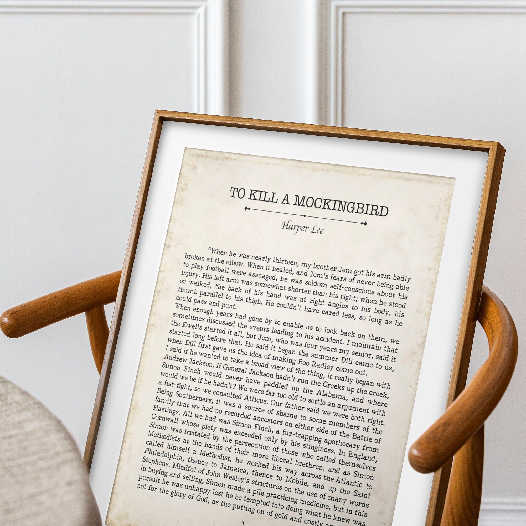 To Kill a Mockingbird Book Page Inspirational Wall Art, Harper Lee Vintage Style Print Wall Decor