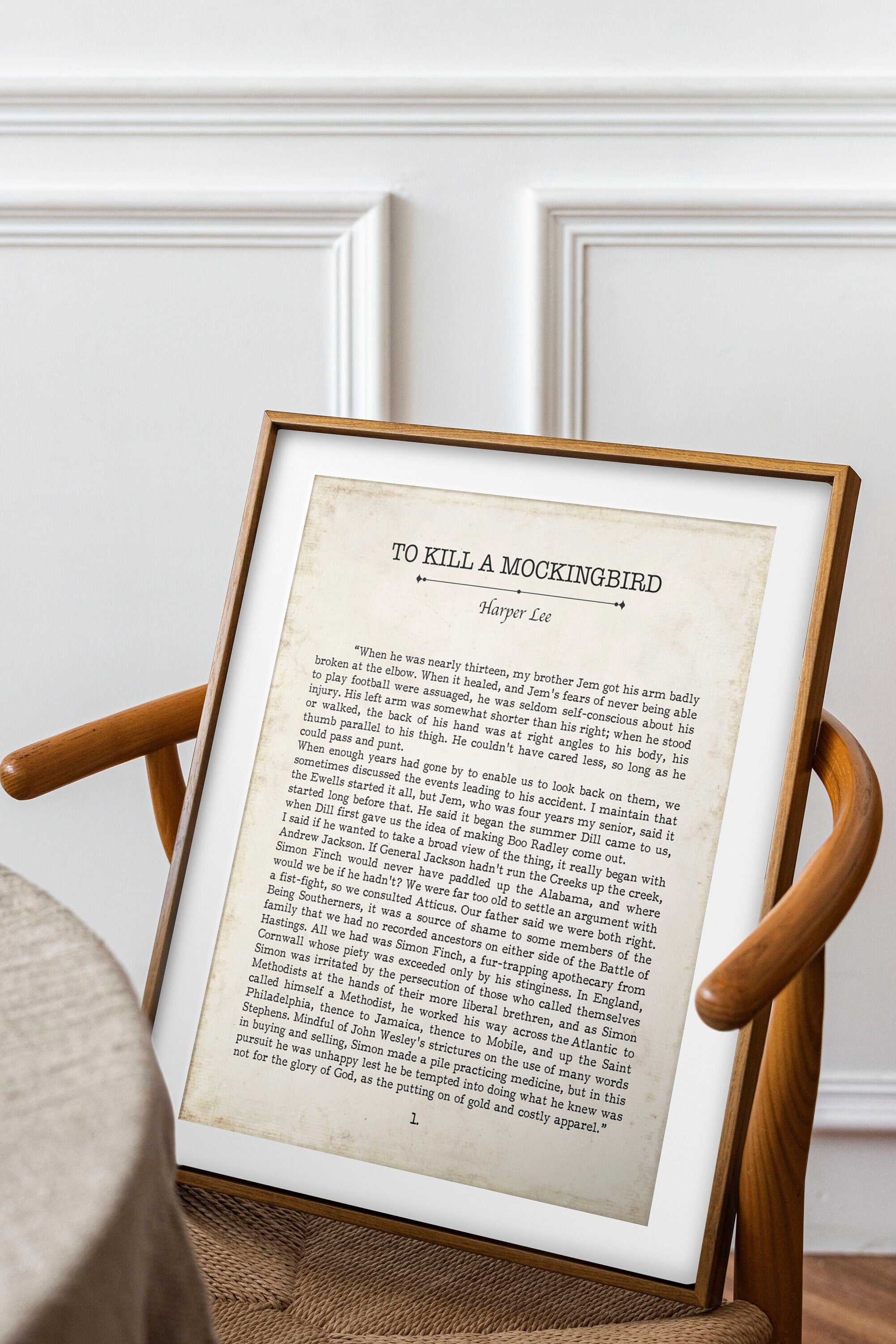 To Kill a Mockingbird Book Page Inspirational Wall Art, Harper Lee Vintage Style Print Wall Decor