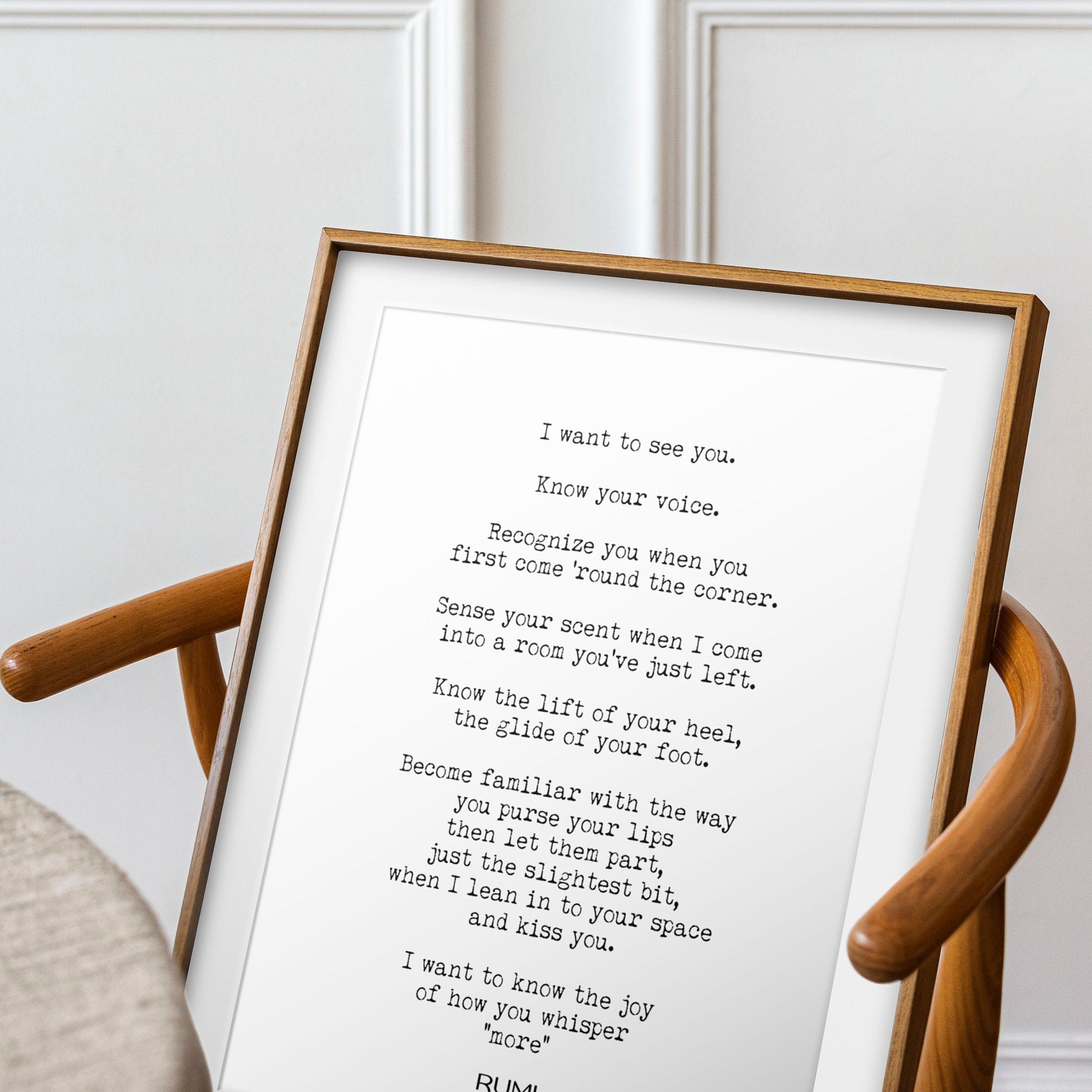 Rumi - I Want To See You Poem Wall Art Prints, Black & White Wall Decor, Romantic Love Poetry Unframed and Framed Art