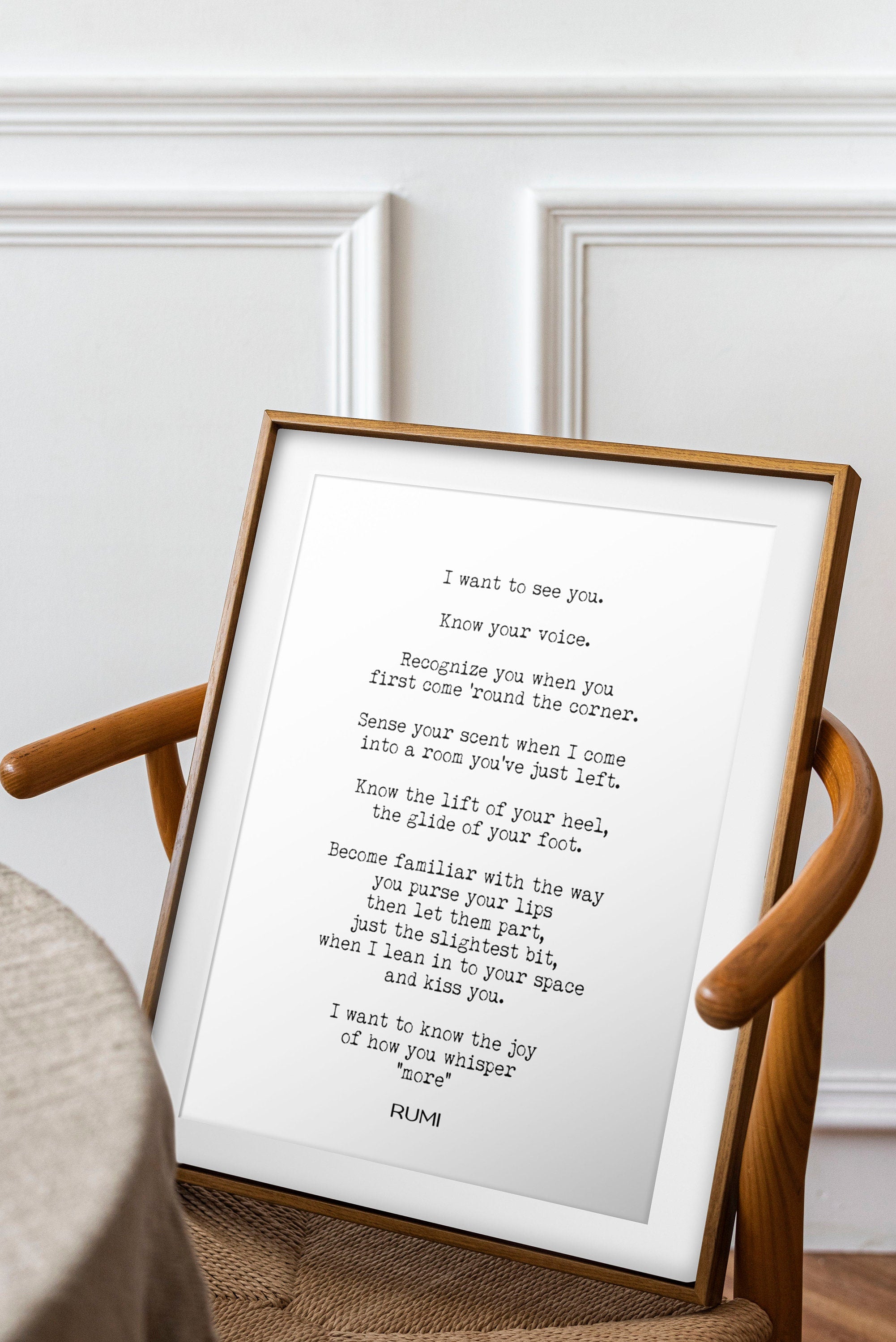 Rumi - I Want To See You Poem Wall Art Prints, Black & White Wall Decor, Romantic Love Poetry Unframed and Framed Art