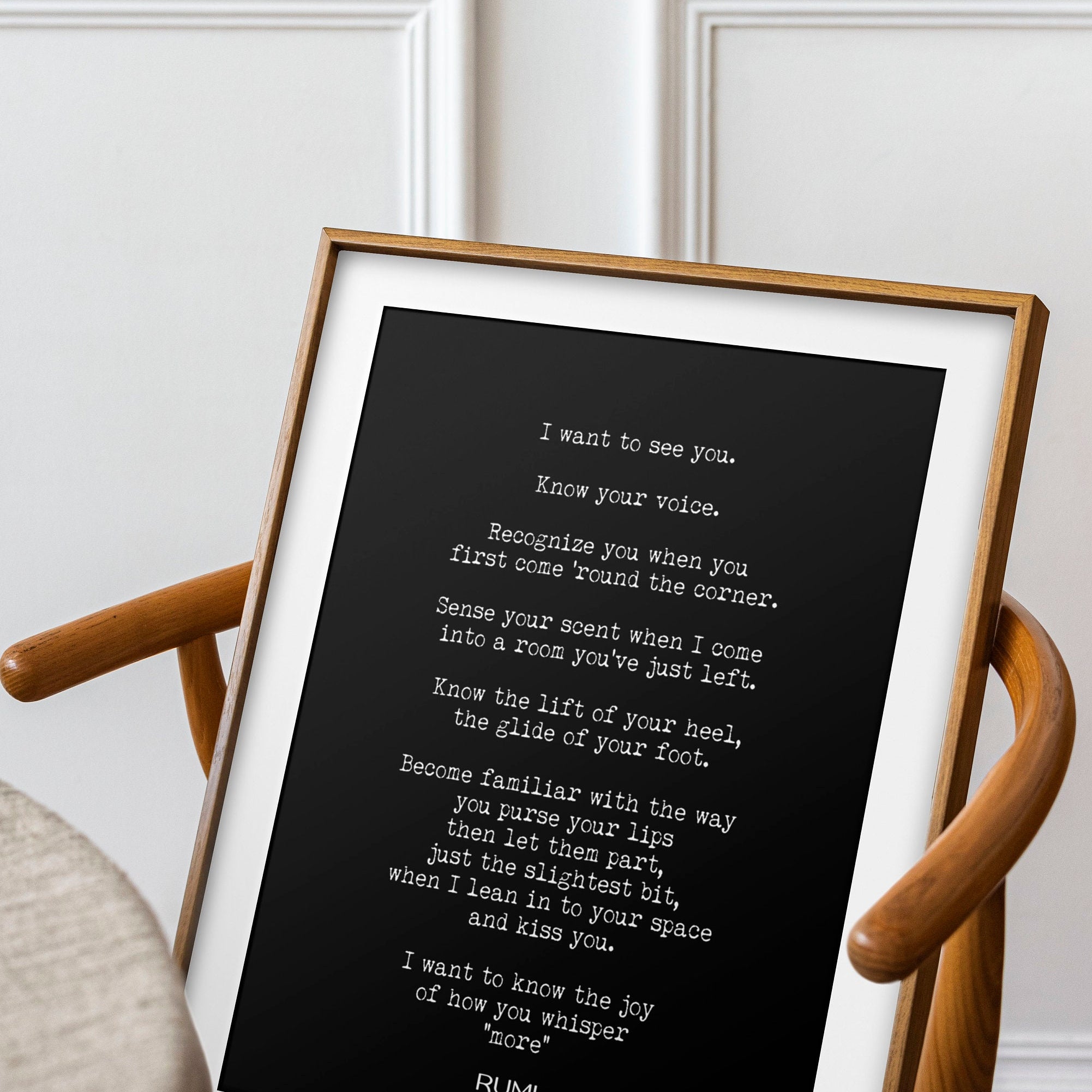 Rumi - I Want To See You Poem Wall Art Prints, Black & White Wall Decor, Romantic Love Poetry Unframed and Framed Art