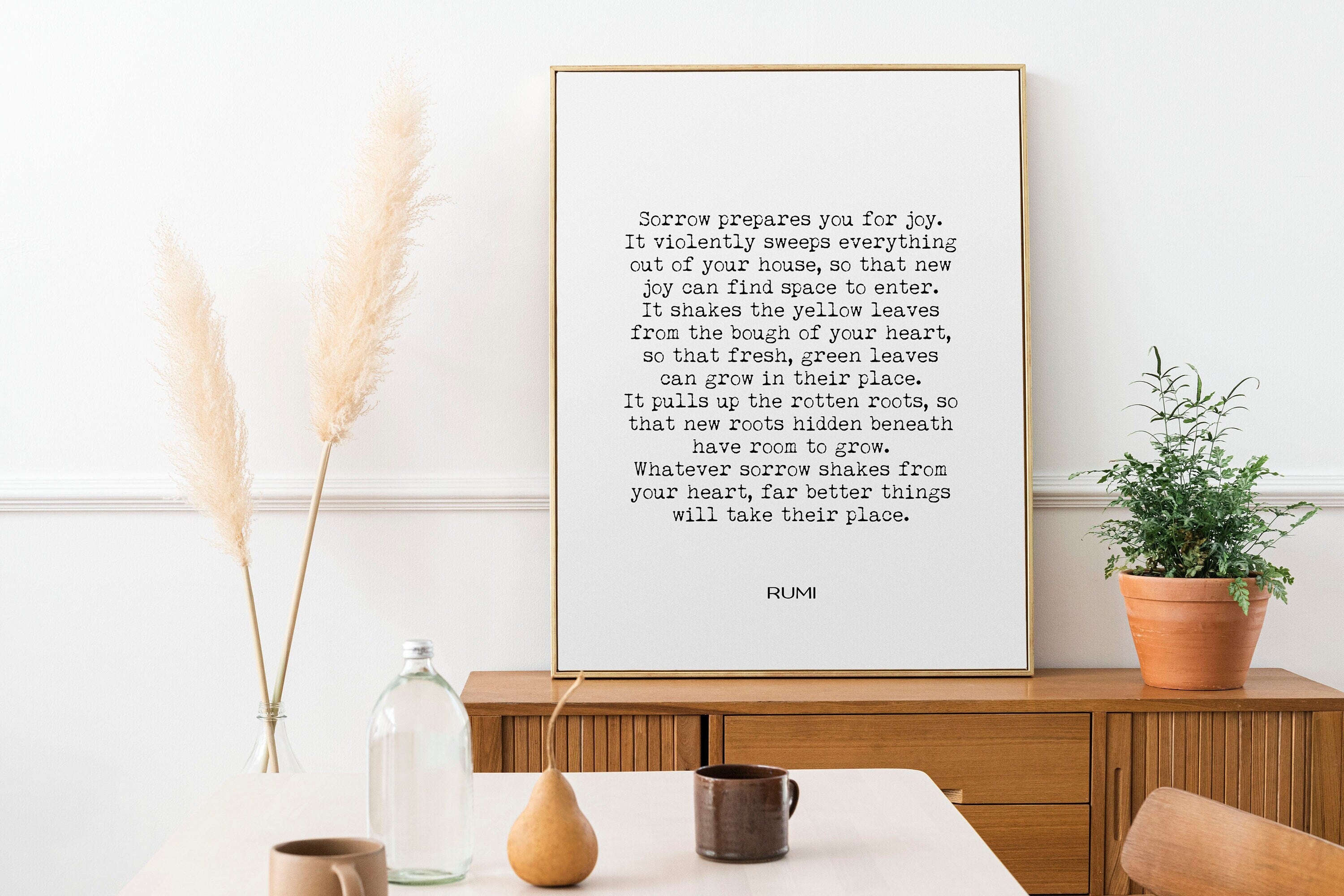 Rumi - Sorrow Prepares You For Joy Poem Wall Art Prints, Black & White Wall Decor, Inspirational Poetry Unframed and Framed Art