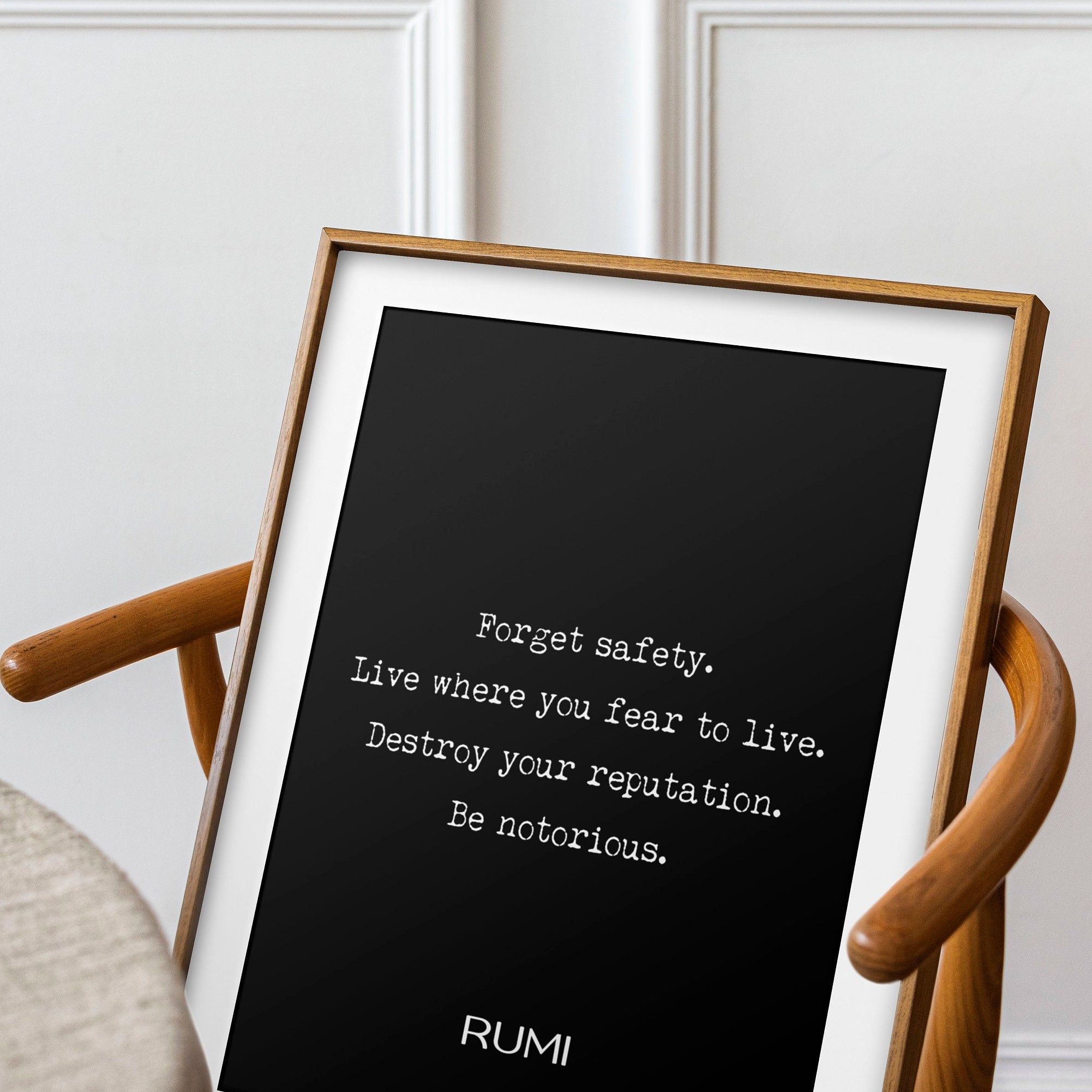 Rumi - Forget Safety Live Quote Poem Wall Art Prints, Literary Black & White Wall Decor, Inspirational Poetry Unframed and Framed Art