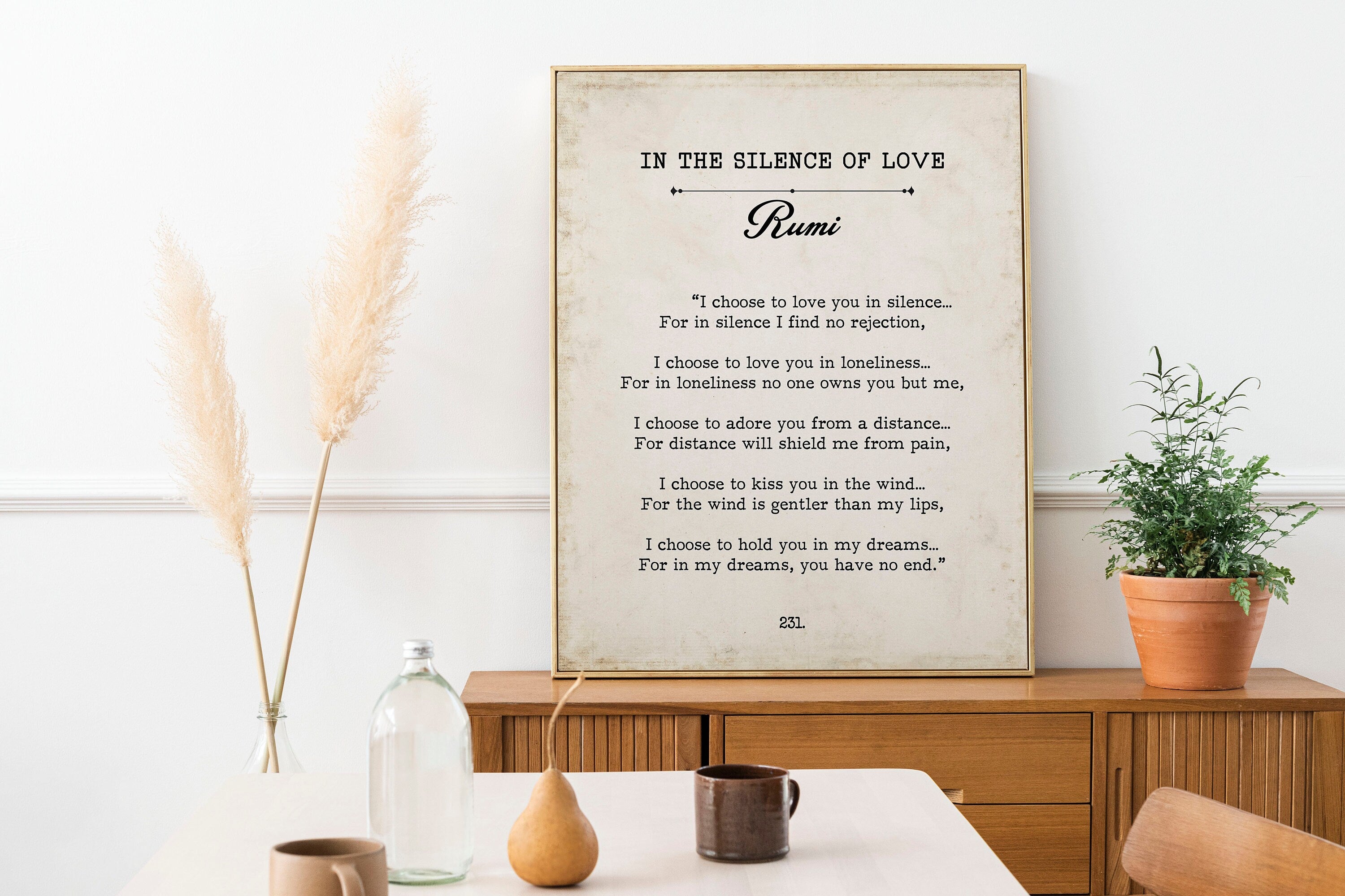 Rumi - I Choose To Love You In Silence Book Page Wall Art Print, Vintage Style Wall Decor, In The Silence Of Love Unframed and Framed Art
