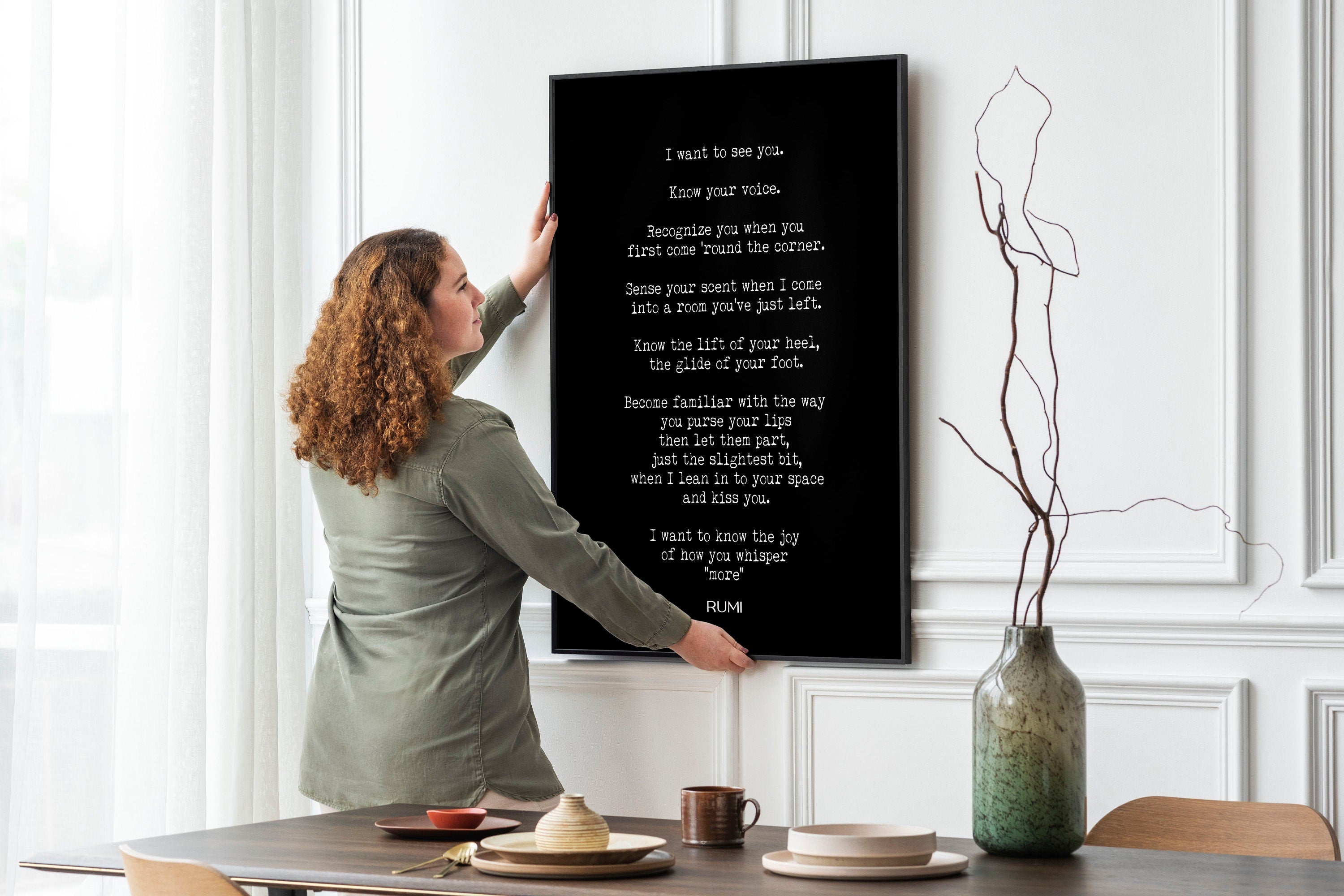 Rumi - I Want To See You Poem Wall Art Prints, Black & White Wall Decor, Romantic Love Poetry Unframed and Framed Art