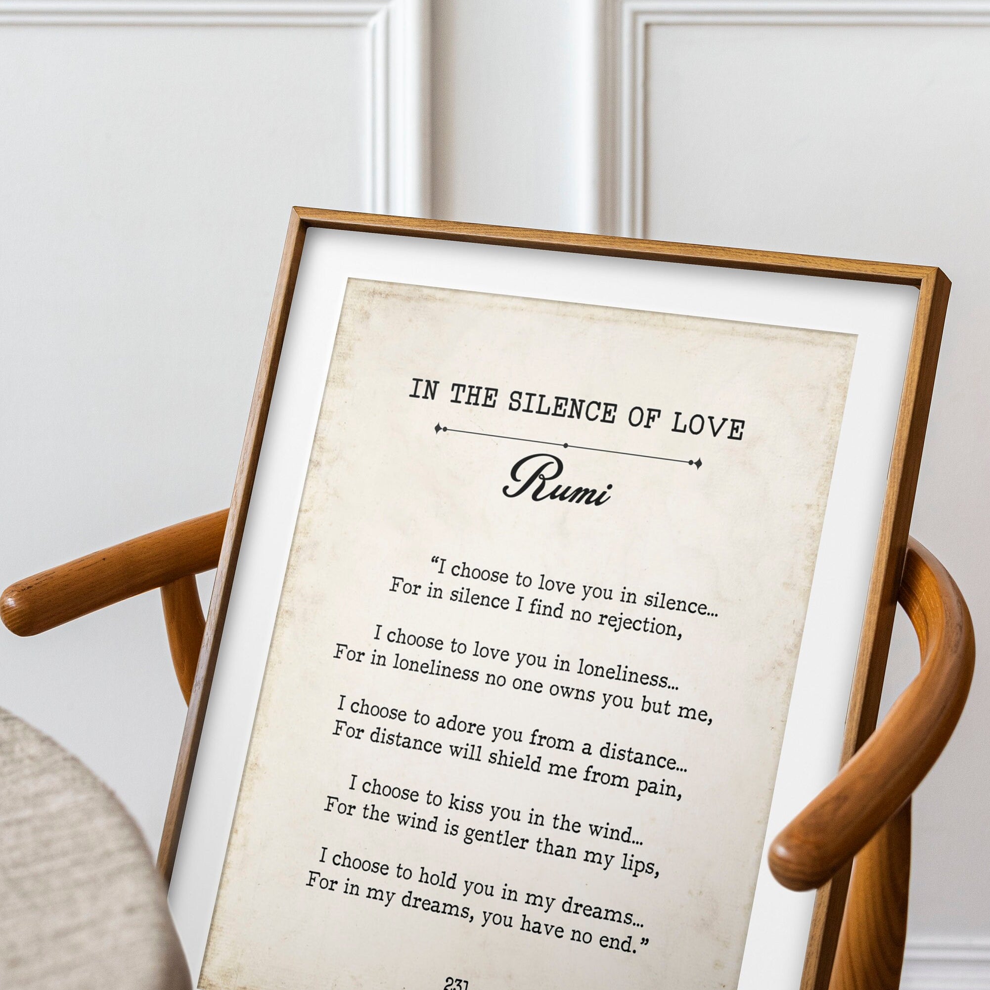 Rumi - I Choose To Love You In Silence Book Page Wall Art Print, Vintage Style Wall Decor, In The Silence Of Love Unframed and Framed Art