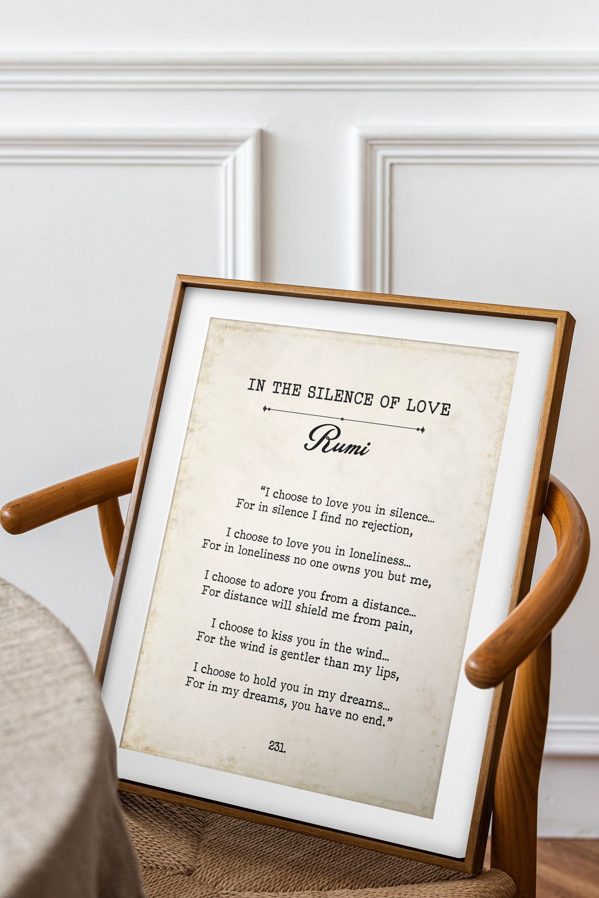 Rumi - I Choose To Love You In Silence Book Page Wall Art Print, Vintage Style Wall Decor, In The Silence Of Love Unframed and Framed Art