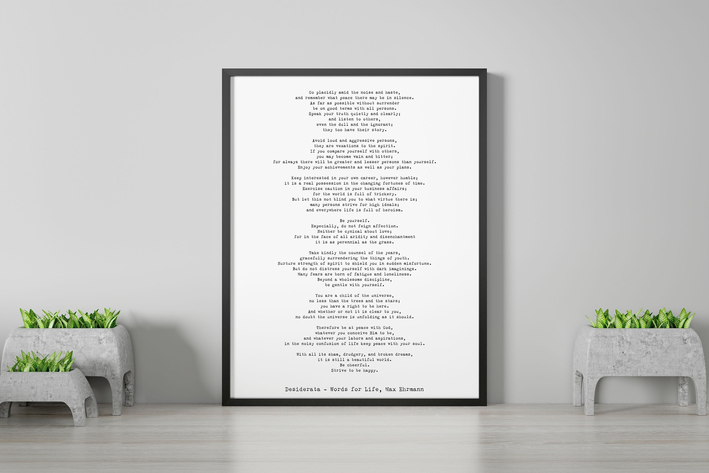Desiderata Framed Art Print, 16x20 Poem Print, Max Ehrmann Framed Art Literary Poster, Literary Quote Print, Motivational Poster