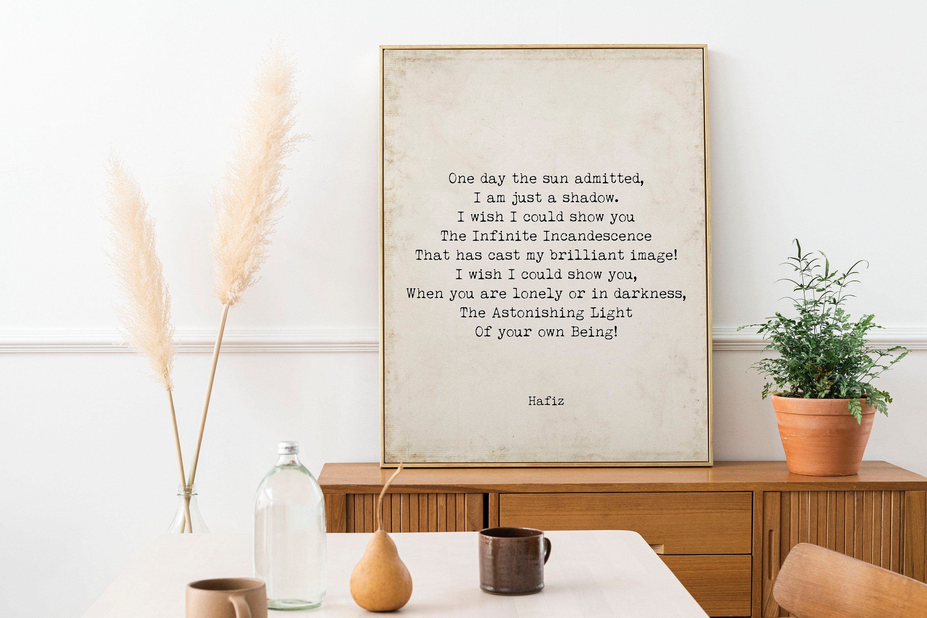 Hafiz Inspirational Poetry Wall Art, My Brilliant Image Poem Minimalist Print Wall Decor, One day the sun admitted Print for Living Room Art