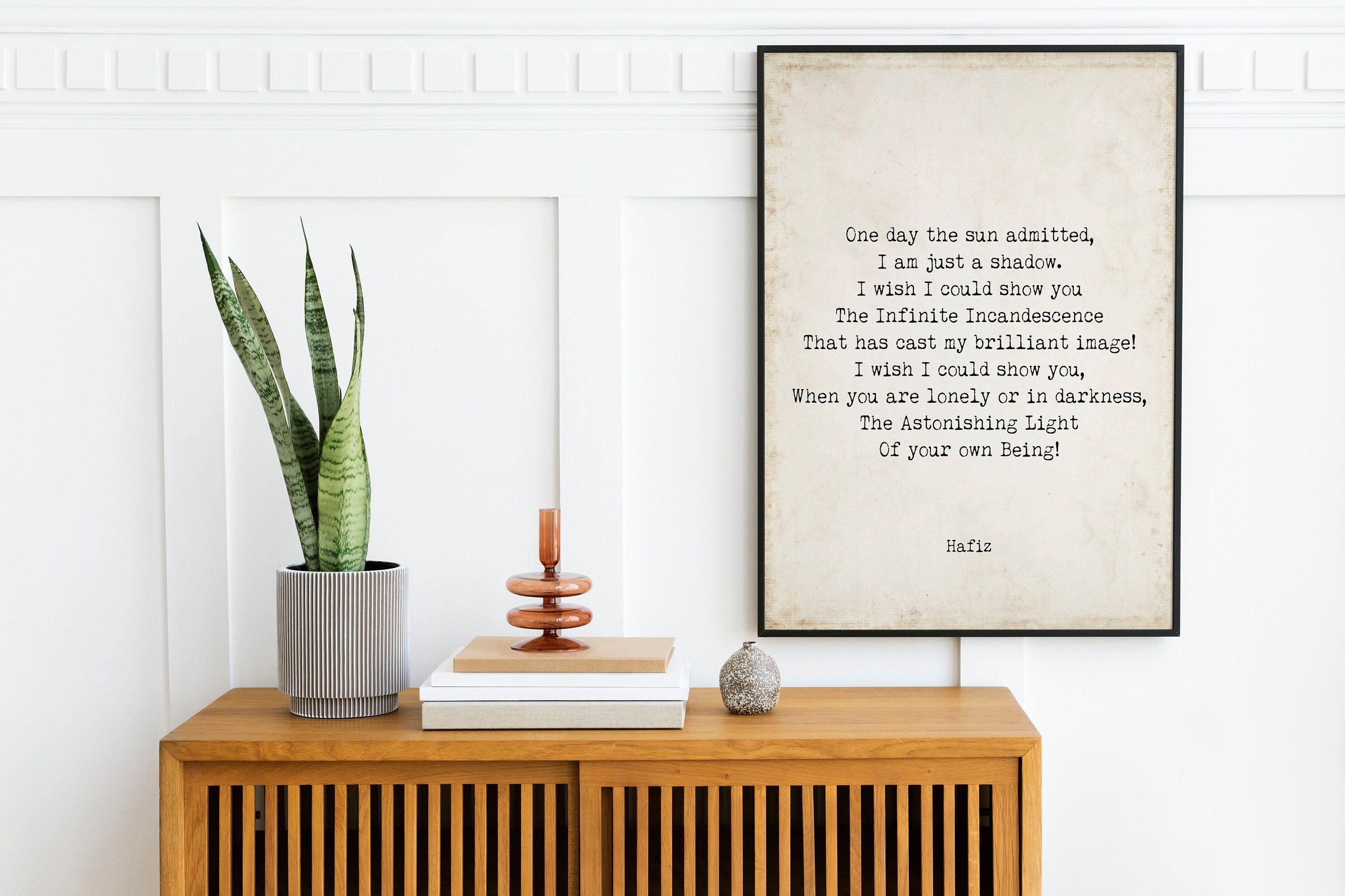 Hafiz Inspirational Poetry Wall Art, My Brilliant Image Poem Minimalist Print Wall Decor, One day the sun admitted Print for Living Room Art