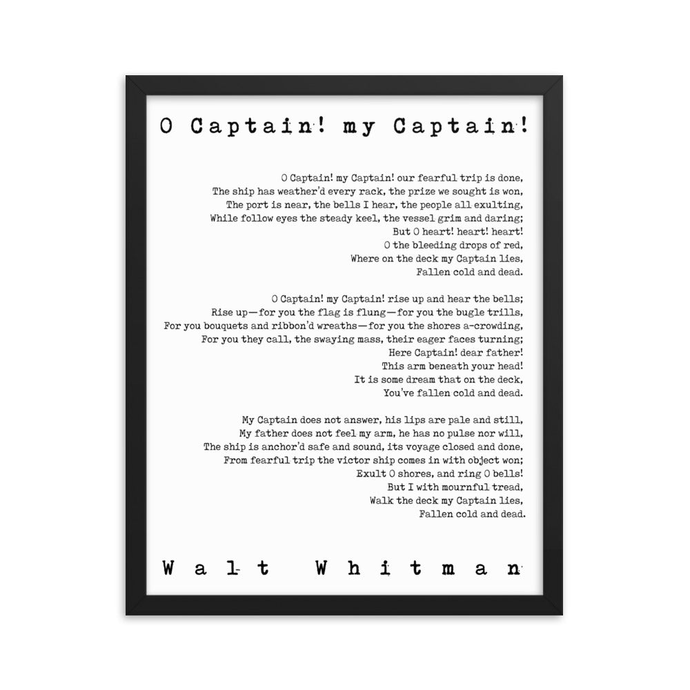 Framed Art - O Captain Print Walt Whitman - BookQuoteDecor