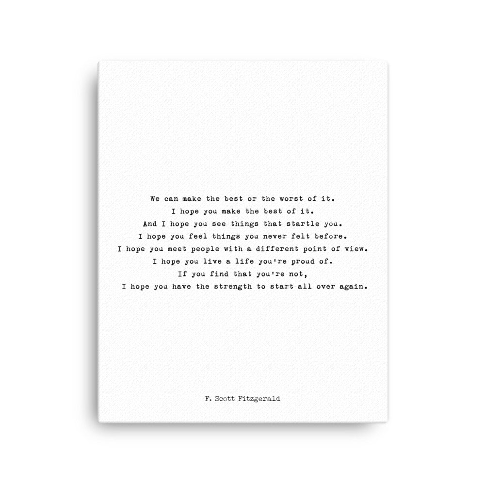 F Scott Fitzgerald Quote Canvas Art - BookQuoteDecor