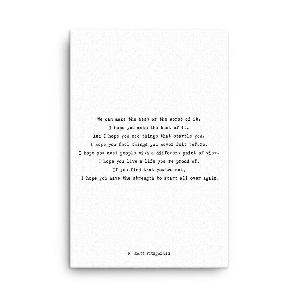 F Scott Fitzgerald Quote Canvas Art - BookQuoteDecor