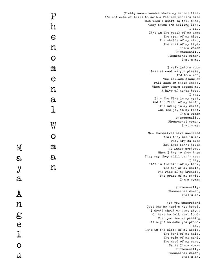 Phenomenal Woman Poem Print - BookQuoteDecor